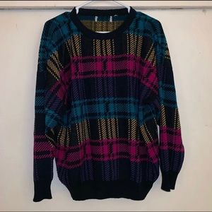 Vintage Black Fuschia Plaid Sweater